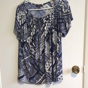 Style & Co. Blue and White Patterned Blouse